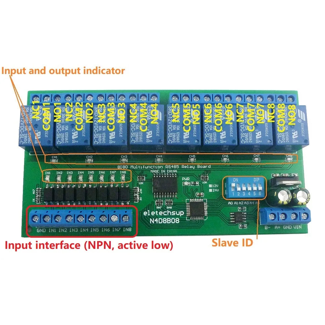 RS485 Modbus IO Module – DIN Rail, 8CH In/Out
