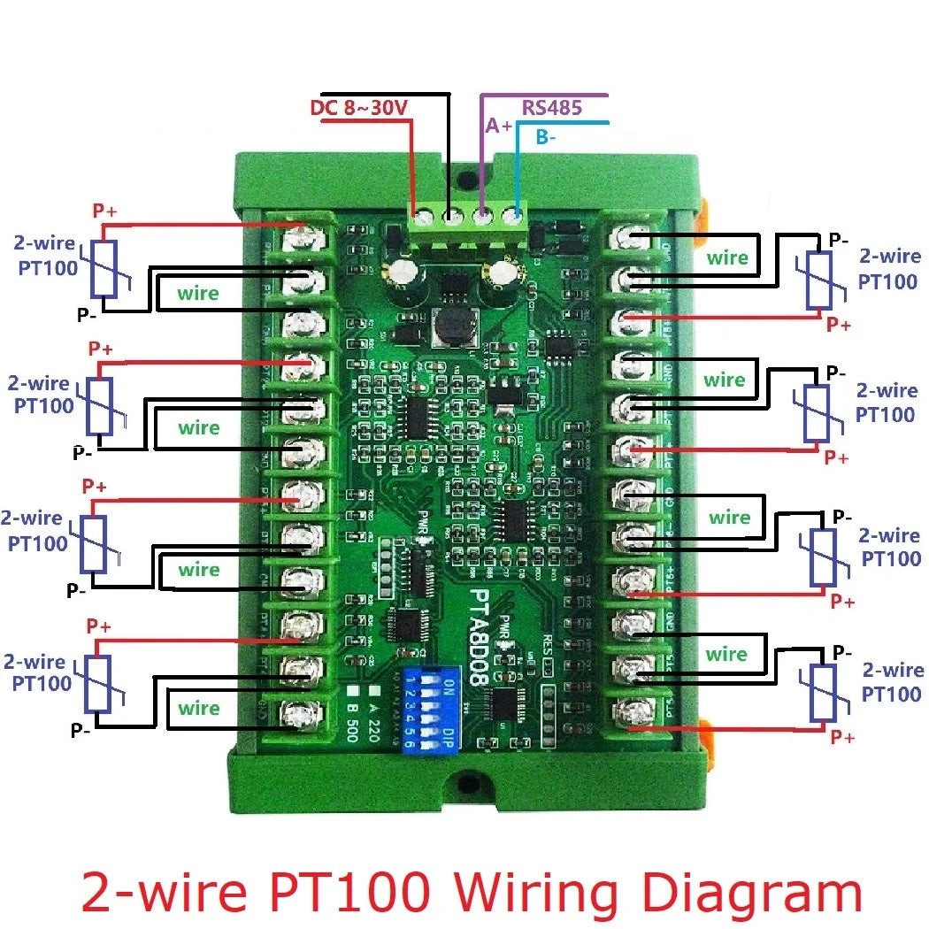 RS485 Temperature Sensor Module – 8AI, PT100/RTD