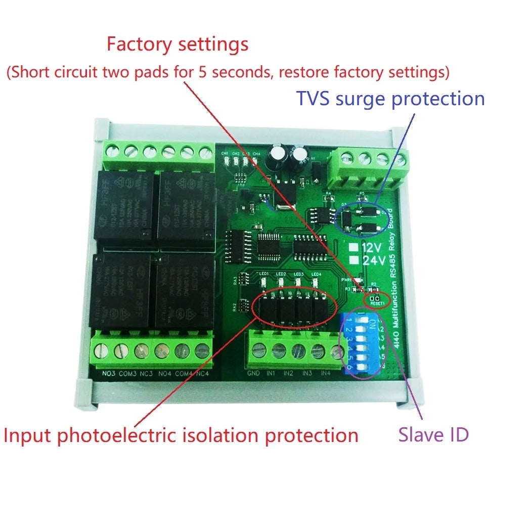 Modbus RTU Relay Board – 24V, 10A, 1–12 Channels